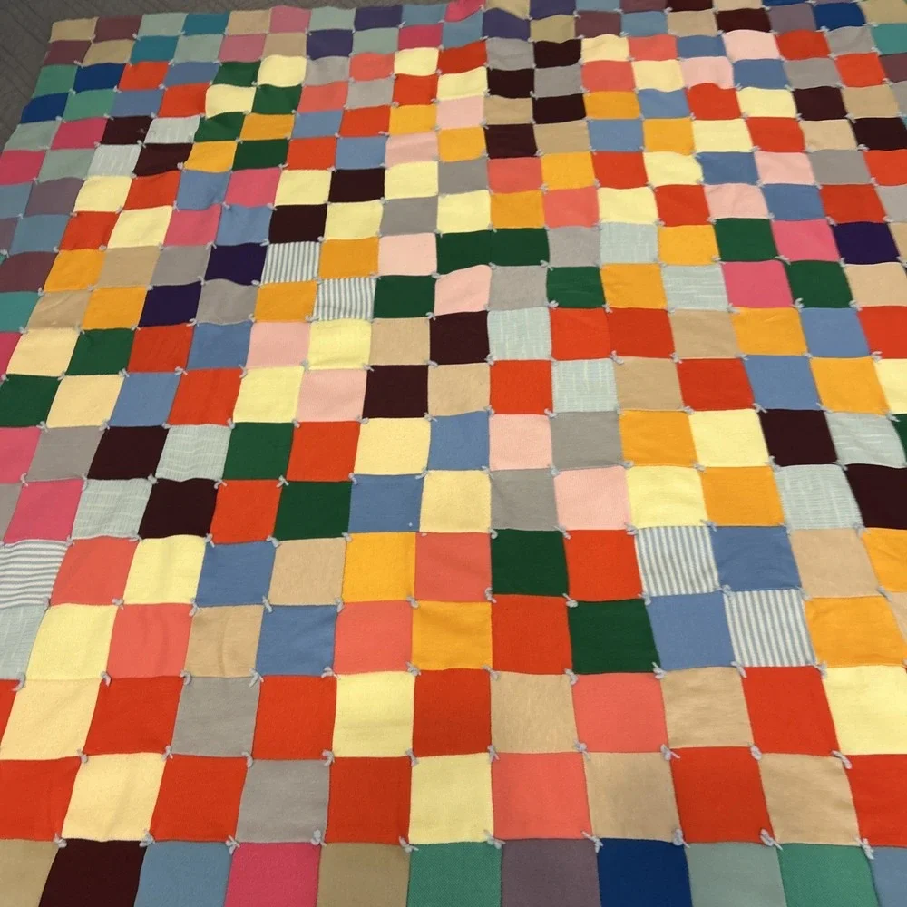 Vintage‎ Handmade Colorful Patchwork Floral Square Quilt 45